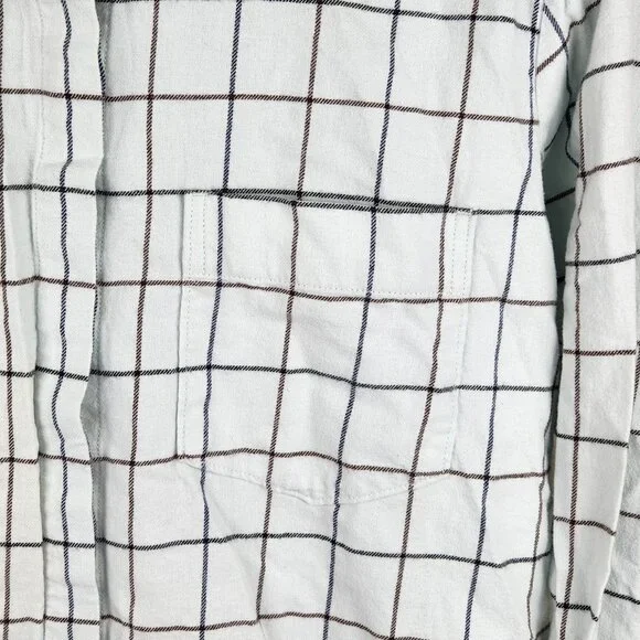 Everlane Windowpane Ruffle Neck Boxy Flannel Button Up Shirt Mint Blue sz S - Picture 5 of 10